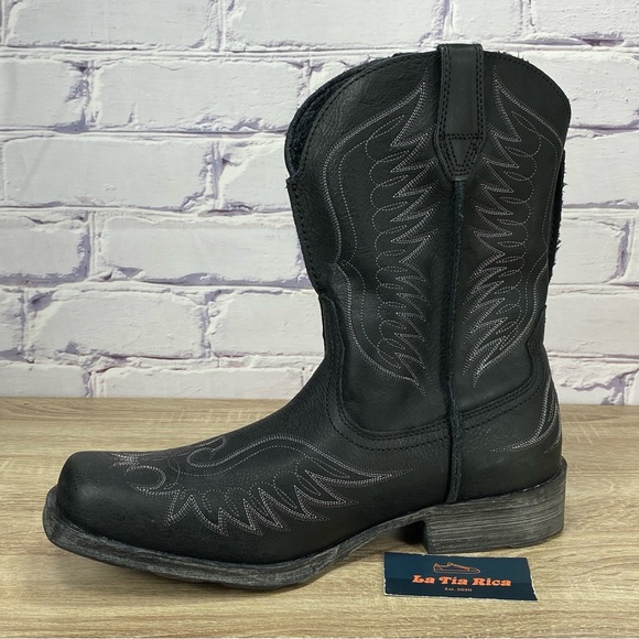 Ariat Rambler Phoenix Black Leather Western Cowboy Boots - Picture 6 of 9